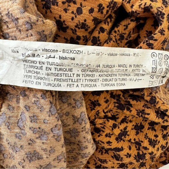 Zara Blouse Tiered Animal Print Long Sleeve Gauze Crepe Lightweight Neutral Sz M - Picture 7 of 16